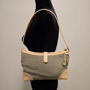 The Sak Y2K Shoulder Bag Knit Woven Purse Vintage 90s Hobo Cream Gray Crochet